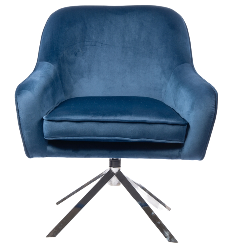 Italian blue velvet design hotel modern swivel accent chair and metal leg