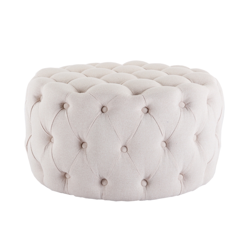 Modern Living Room Furniture Button Tufted Linen Round Velvet Pouf Hallway Ottoman bed stool round ottoman chair