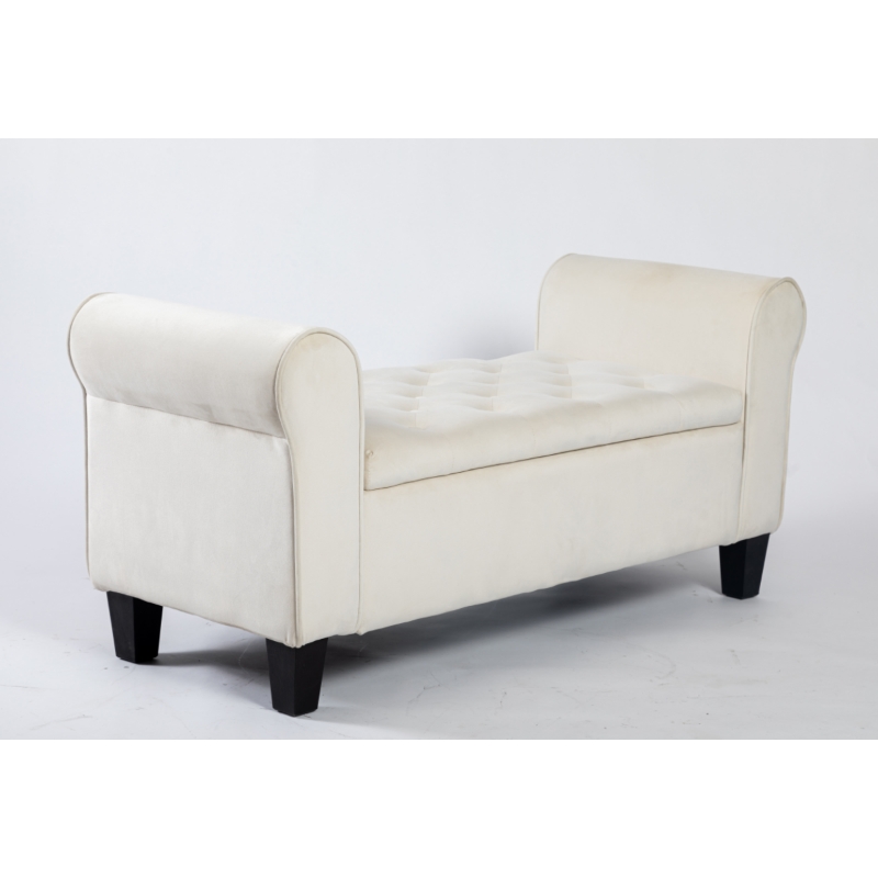 Modern Cheap Antique Nordic Ottoman Storage Bench White Velvet Upholstered Bed Bench Long Simple Style Soft Bench