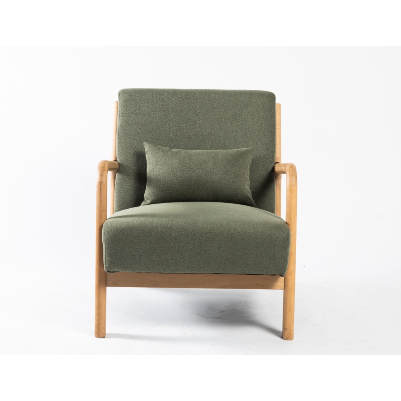 Modern Solid Wood Frame Arm White Fabric Accent Chair Single Sofa Comfy Upholstered Armchair For Living Room Bedroom Furniture