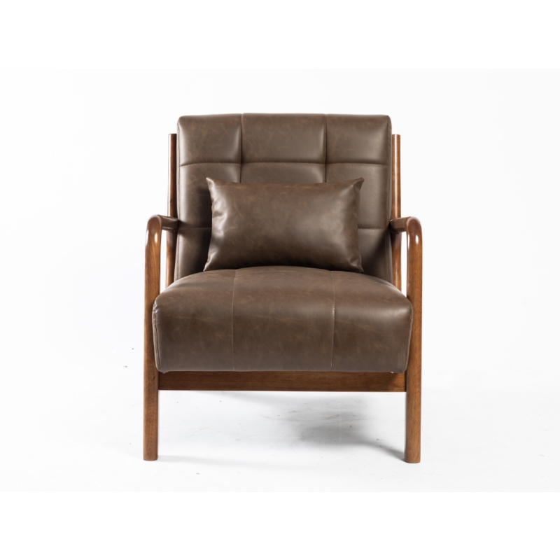 Modern wooden armrest chair luxury leather upholstered lounge chair sale