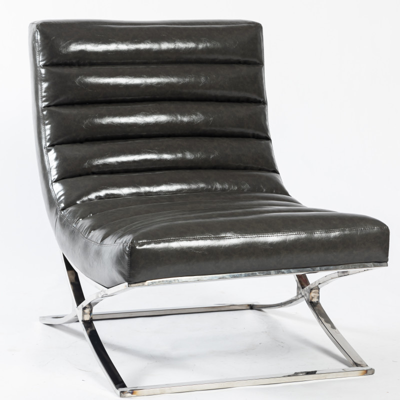 Modern Italian chrome frame recliner chair single leather lounge chair