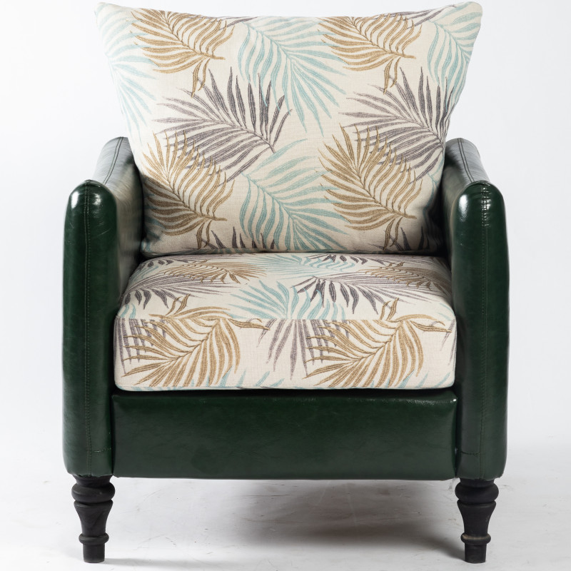 Hotel leather&fabric American old style leisure sofa chair and wood leg