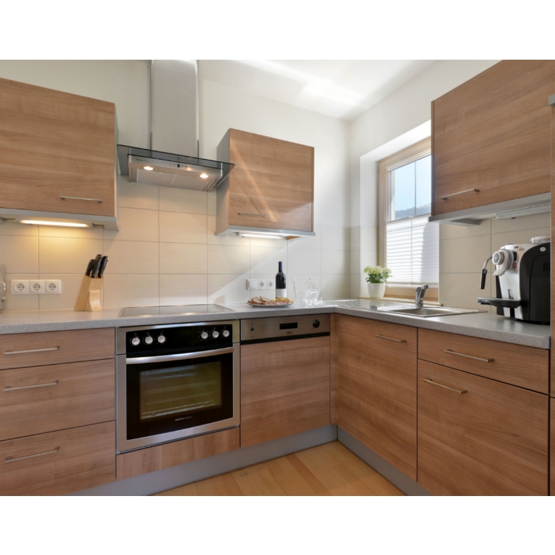 Modern wood grain melamine ready made kitchen cabinet and flat door style
