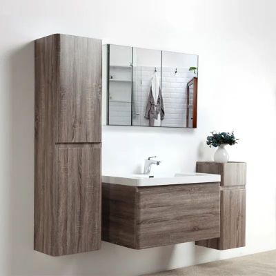 New Design Walnut Color PVC Thermofoil MDF Bathroom Vanity and Side Cabinet